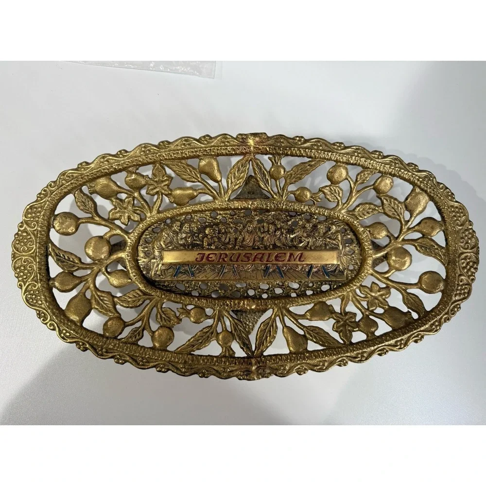 VTG Weinberg Last Supper Brass Fruit‎ Bowl Jerusalem Made In Israel About 14